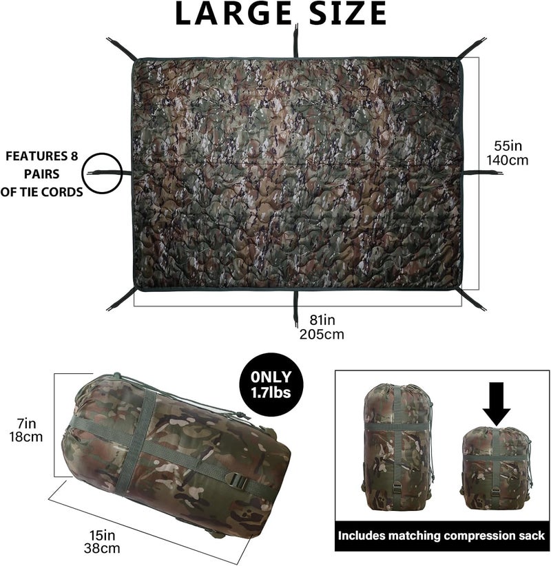 GHILEO Camo Poncho Liner, Army Blanket, Military Sleeping Bag, with A Compression Carrying Bag, for Traveling, Hiking, Camping, Outdoor Survival, Car Blanket - Image 3